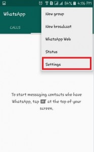Choose settings on WhatsApp