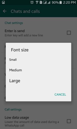 How to change WhatsApp font size for android