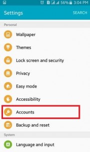 Tap On Accounts in Personal Section