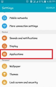 Tap On Applications on device section