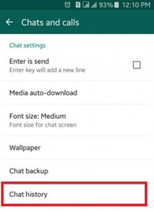 Tap on Chat History on android