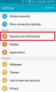 Tap on Sounds and Notifiations under device section