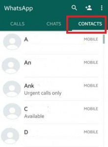 Tap on Contacts screen on WhatsApp