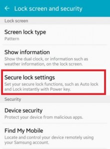 Tap on secure lock settings on android