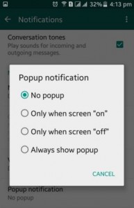 How to change popup notification on WhatsApp