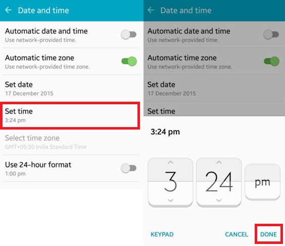 How to set date and time on android lollipop 5.1.1