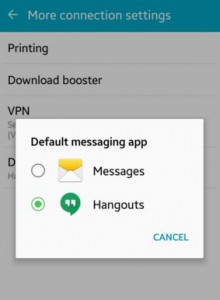 Set hangouts as default messaging app