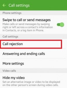 Tap on call rejection under call setting