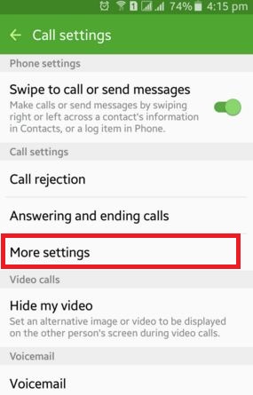 Tap on more settings under call settings