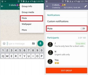 Tap on mute in the WhatsApp right side corner