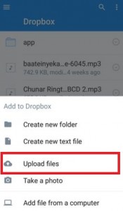 Tap on upload files in dropbox
