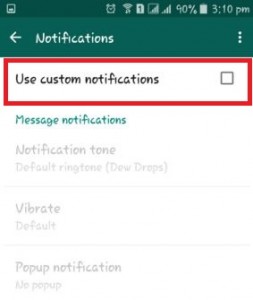 Tick the chekbox of use custom notifications