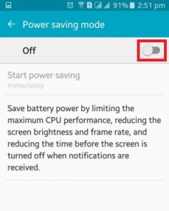 Turn off power saving mode on android lollipop