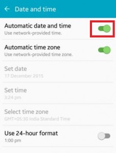 Turn on automatic date and time update on android