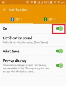 turn on message notifications on android phone