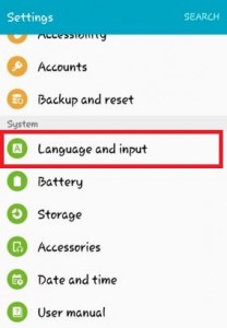 under system tap on language and input