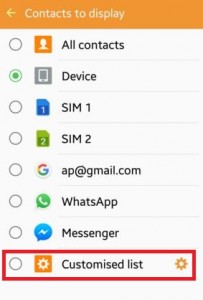 Customised list of contacts to display in android