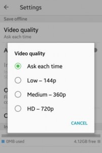 How to change settings of offline youtube video on android