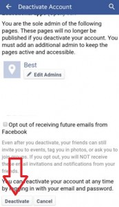 How to deactivate facebook account in android
