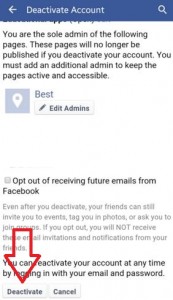 How to deactivate facebook account in android