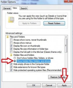 How to show hidden files and folder in Windows 7