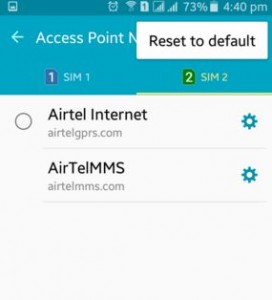 Reset default APN settings on android