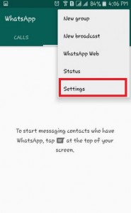 Select Setting on WhatsApp menu settings