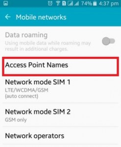 Tap on Access point names