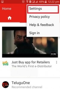 Tap on Settings of YouTube