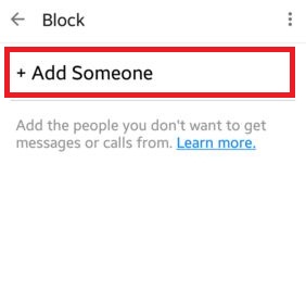 Tap on add someone to block contact in android