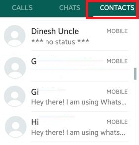 Tap on contact screen in WhatsApp