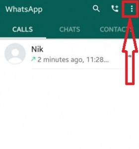Tap on more option to clear call log in WhatsApp