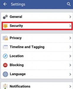 Tap on security setting