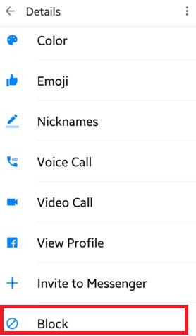 block contacts in facebook messenger app in android device