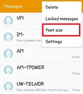 change font size of messages app on android
