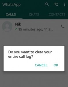 clear call log in WhatsApp android