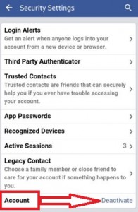 deactivate facebook account in android