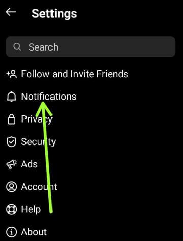 Instagram push notification settings for Android or Samsung Galaxy