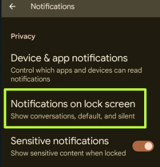 Notifications on Lock Screen Settings on Android Phone