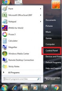 Tap on Control panel from Windows start button