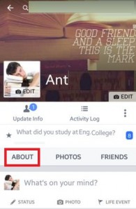 Tap on about page of your facebook profile