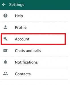 Tap on account under settings of WhatsApp
