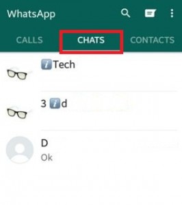 Tap on chats tab on WhatsApp android