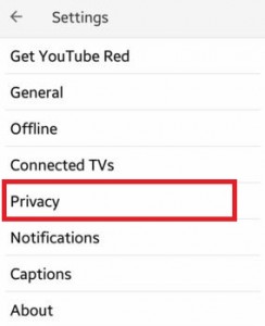 Tap on privacy under YouTube settings