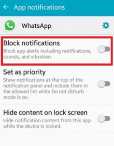 block WhatsApp app notificaiton android