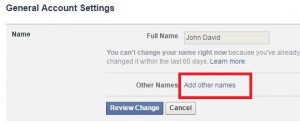 Add another name on facebook