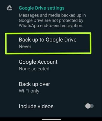 Back up WhatsApp Chat to Google drive on your Android