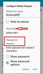 Change default mobile hotspot password android