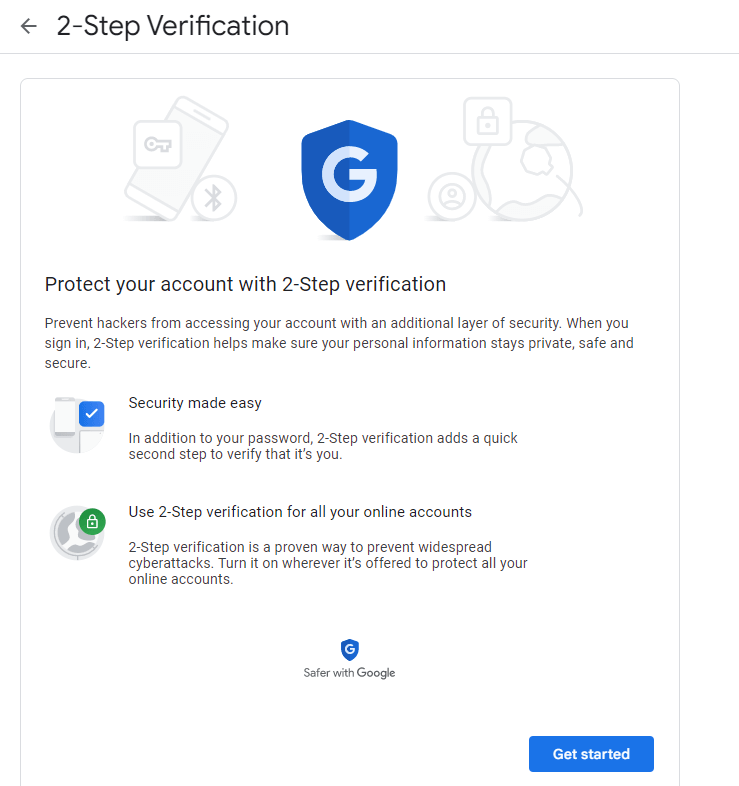 Get started to Set Up 2-Step verification on your Google account