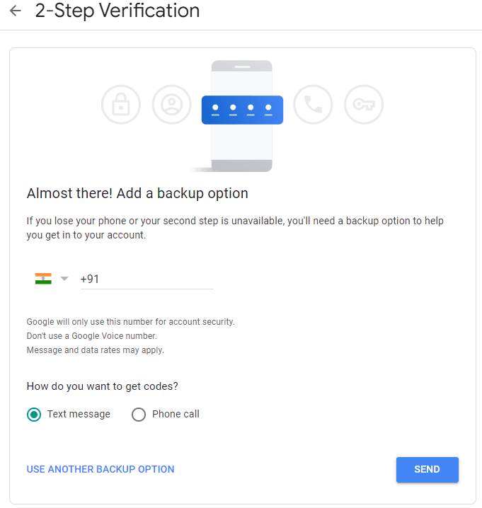 Google 2 step verification using phone number